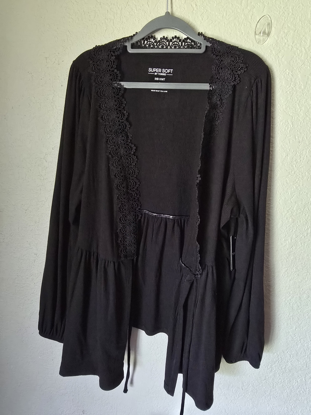 torrid Black Lace-Trim Rib Knit Sleep Robe